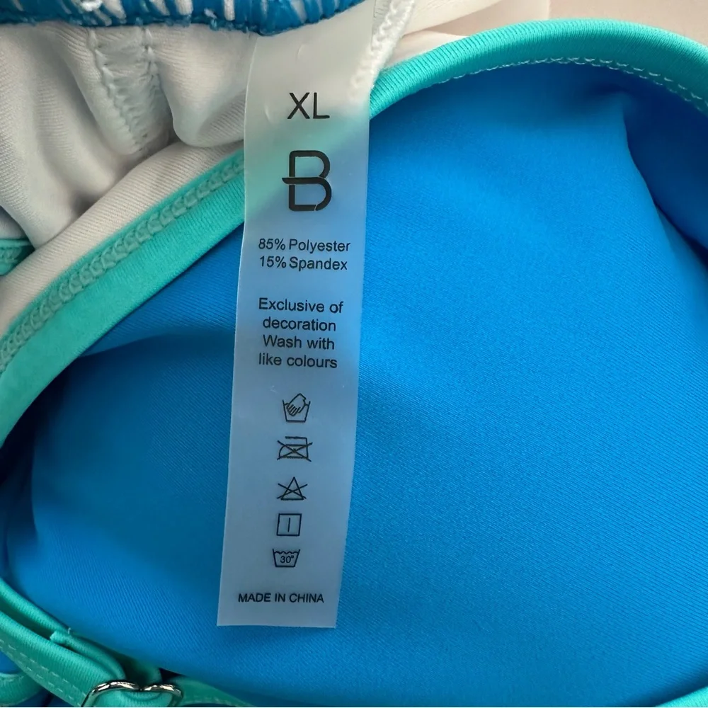 HannaBanna Blue Modest Bikini Top with Crisscross Back and Contrasting Trim